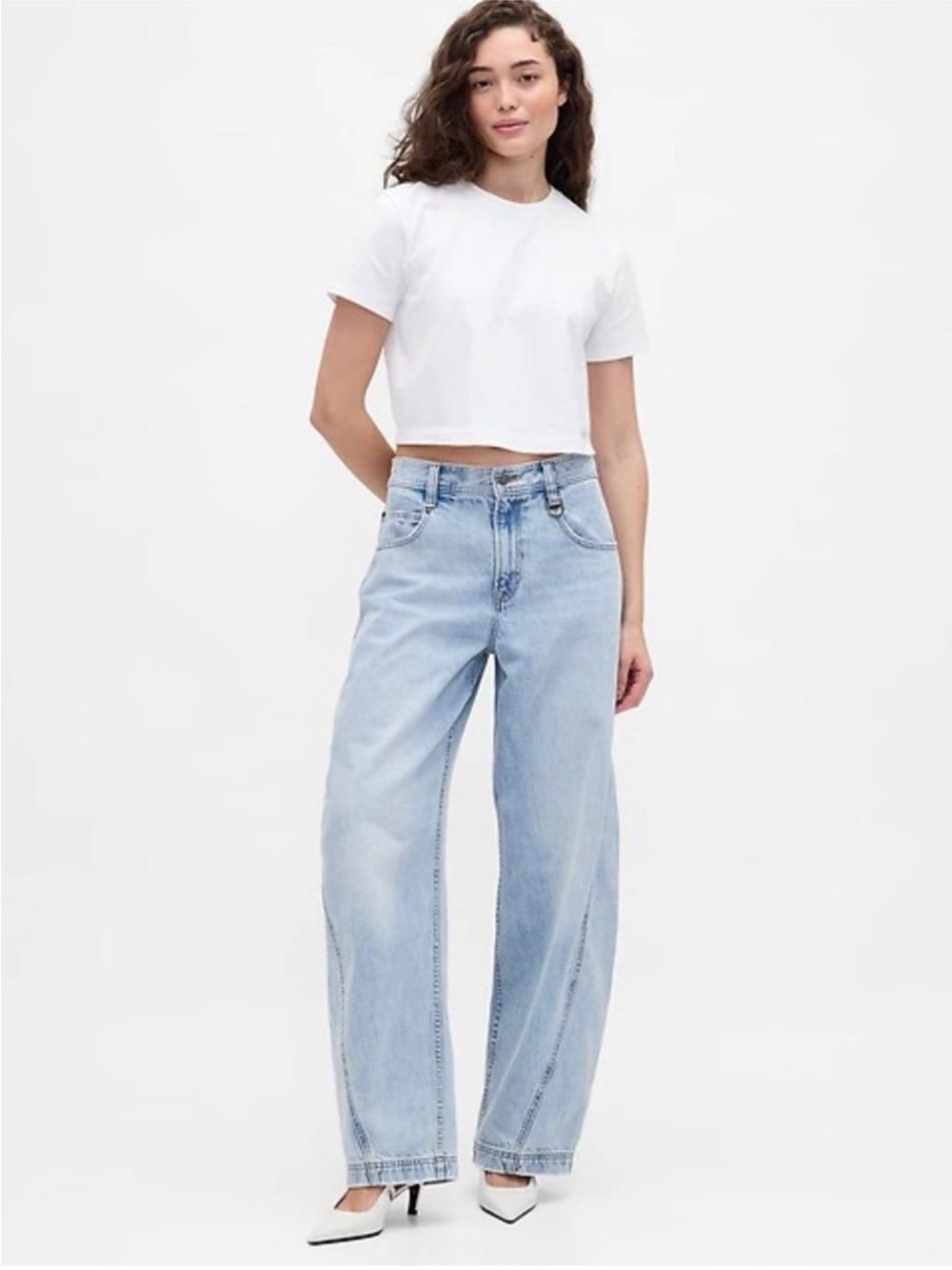 GAP x Beis Barrel Leg Jeans High Rise Light Wash Blue Denim